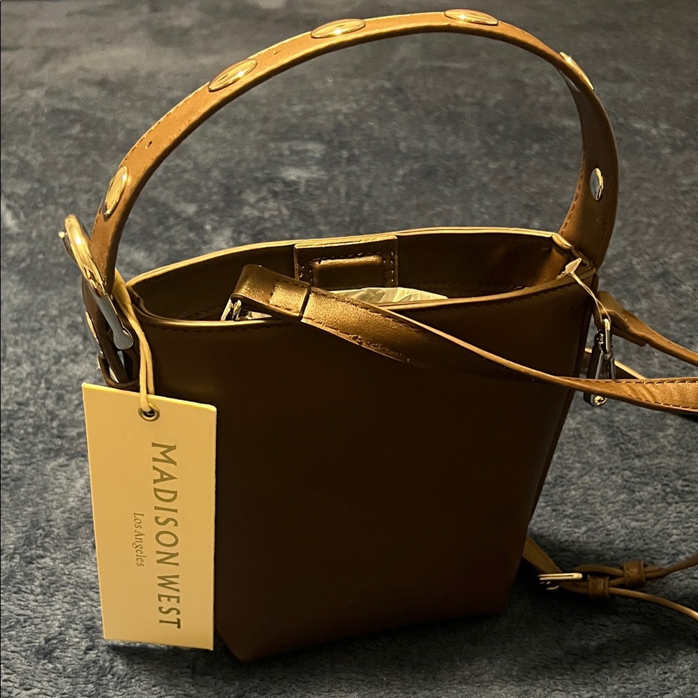 Madison West Tan Mini Bucket Bag